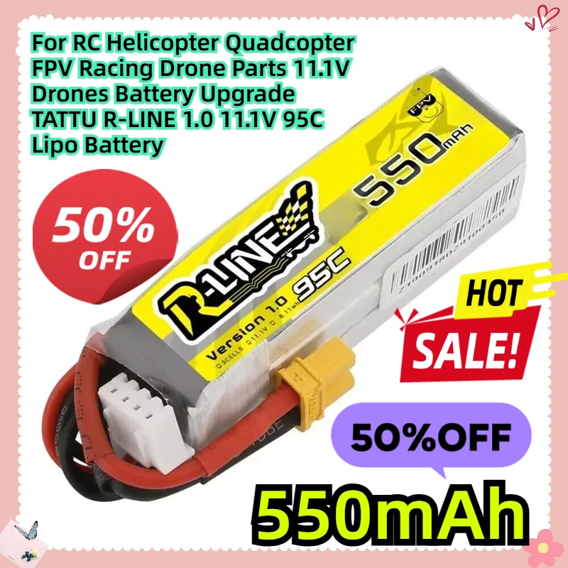 

For RC Helicopter Quadcopter FPV Racing Drone Parts 11.1V Drones Battery Upgrade TATTU R-LINE 1.0 550mAh 11.1V 95C Lipo Battery