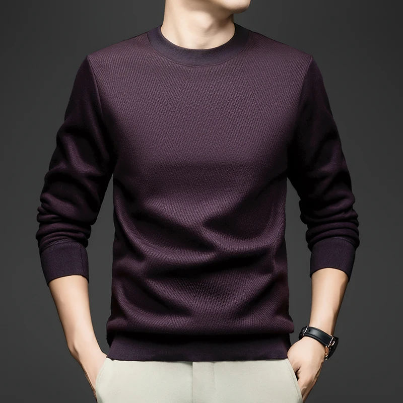 

2025 весенне-осенняя повседневная мужская однотонная футболка с круглым вырезом и длинными рукавами, модный простой мужской легкий вязаный топ