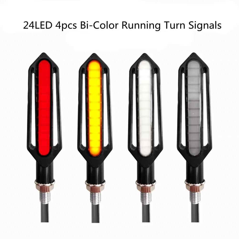 

4Pcs Motorcycle 24LEDs Turn Signal Indicator Light Front Rear Red Day Running Light Flowing Red Brake Lamps