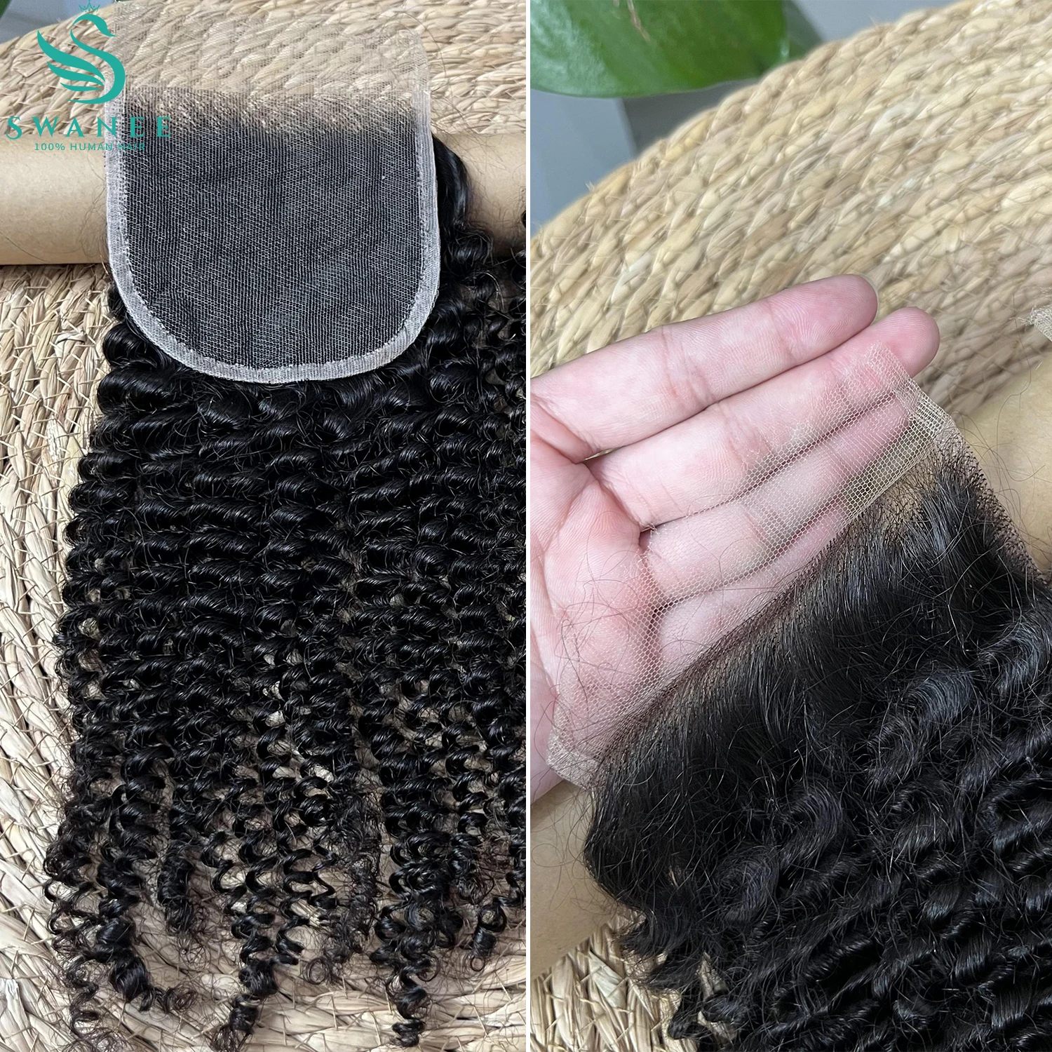 SWANEE 4x4 HD renda penutup Afro keriting Vietnam rambut Remy transparan renda rambut alami yang dipetik untuk wanita