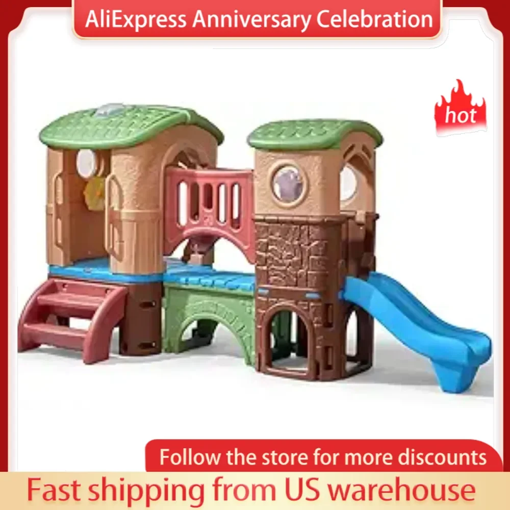 Clubhouse Climber Playset for Kids, Ages 2 –6 Years Old, Two Toddler Slides and Climbing Wall, Play Gym with Elevated Playhouse