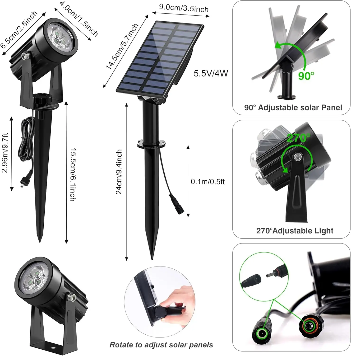 Imagem -06 - Holofote Solar Verde para Paisagem ao ar Livre Lâmpada de Parede Solar para Árvore Ip65 à Prova Dágua Decoração de Parede de Jardim Led Luz de Rua Gramado