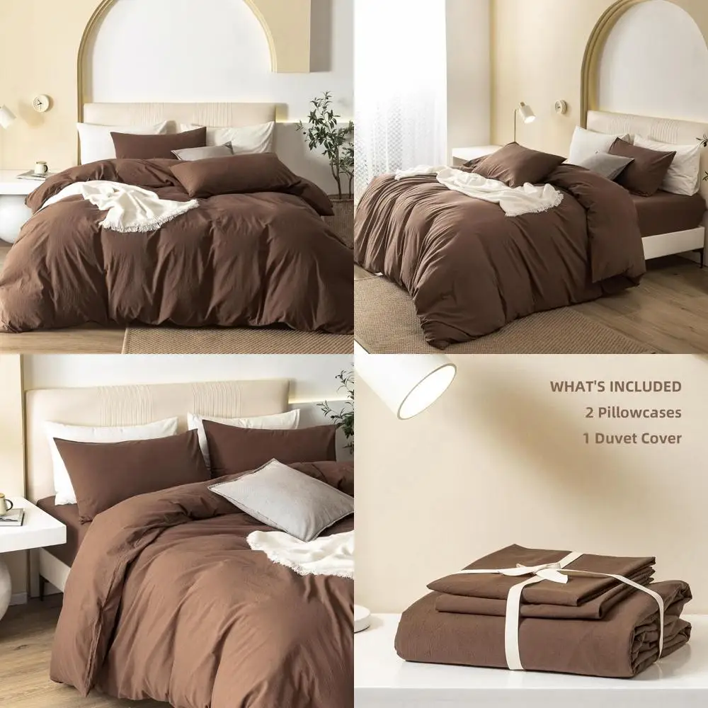 

Queen Size 100% Cotton Washed Duvet Cover Set with 2 Pillowcases, 90x90 Inches, Comforter Not Included, Luxury Bedding Ensemble