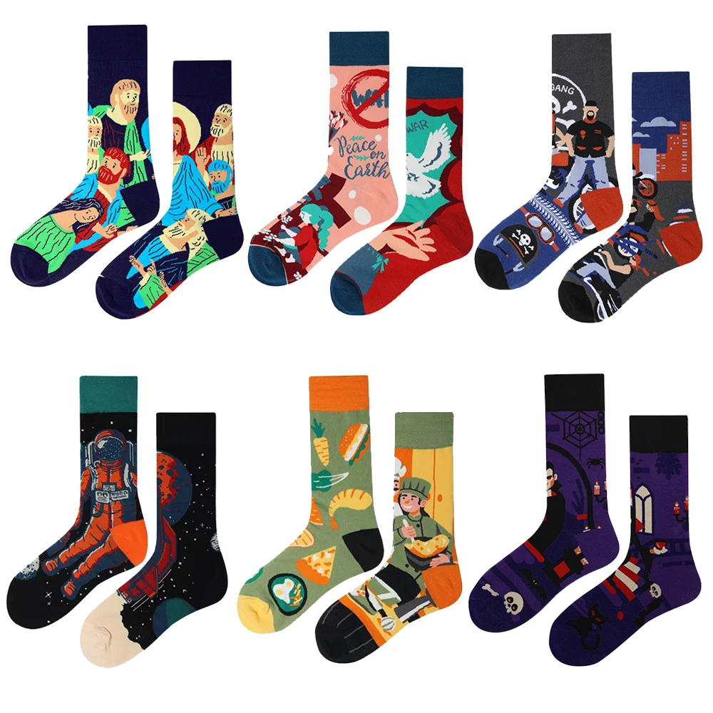 

New Spring And Summer Couples Skateboard Sox Creative Abstract Art Harajuku Hip Hop Streets Tide Socks Colorful Funny Socks