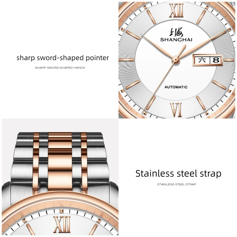Shanghai Men's WatchAutomatic Mechanical WatchRoman NumeralsDual CalendarDisplayLuxury Men's WatchSapphireBusiness Wristwatch 08