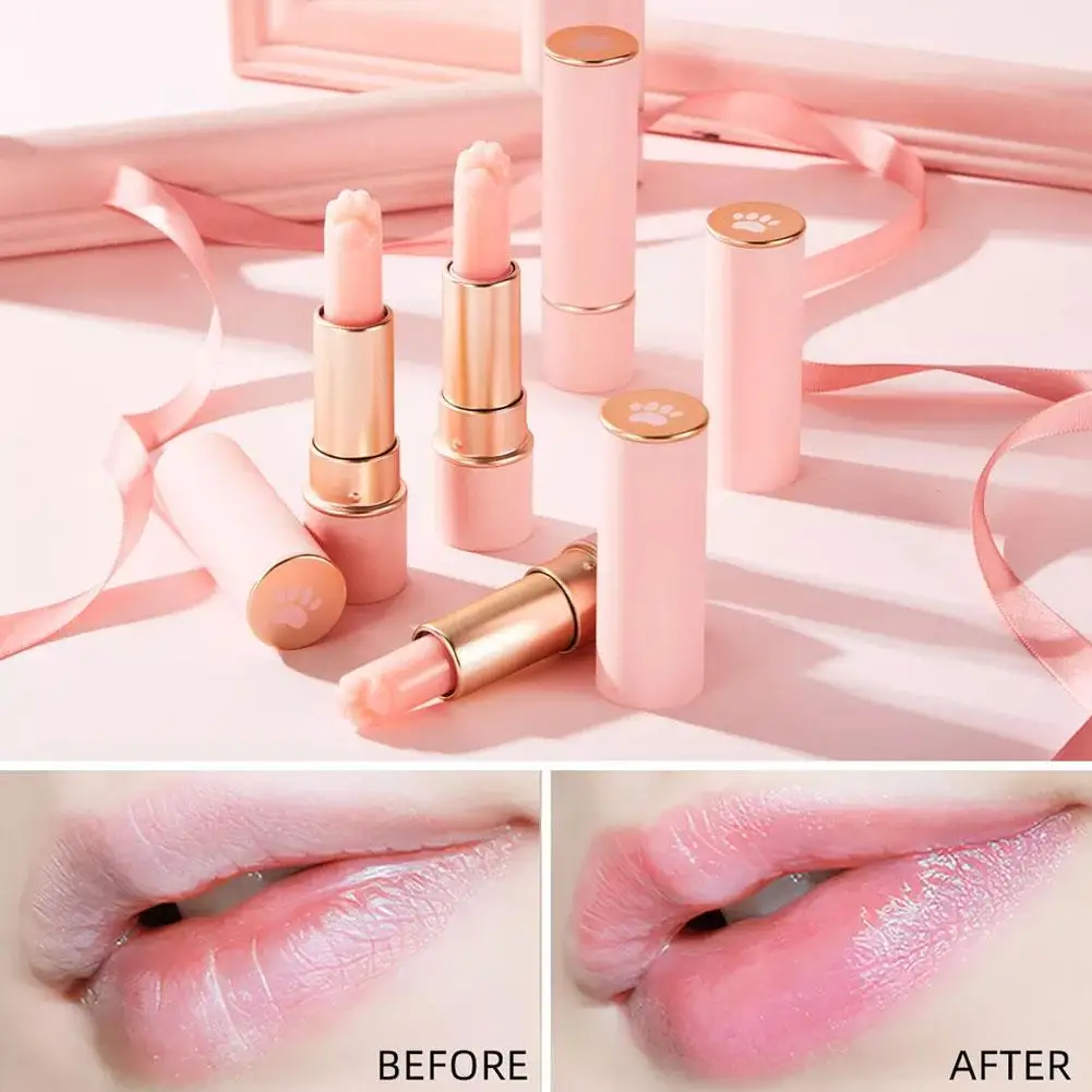 Pintalabios hidratante de Color rosa con forma de pata de gato, bálsamo labial de decoloración, maquillaje duradero, belleza femenina linda, Nat C7G9