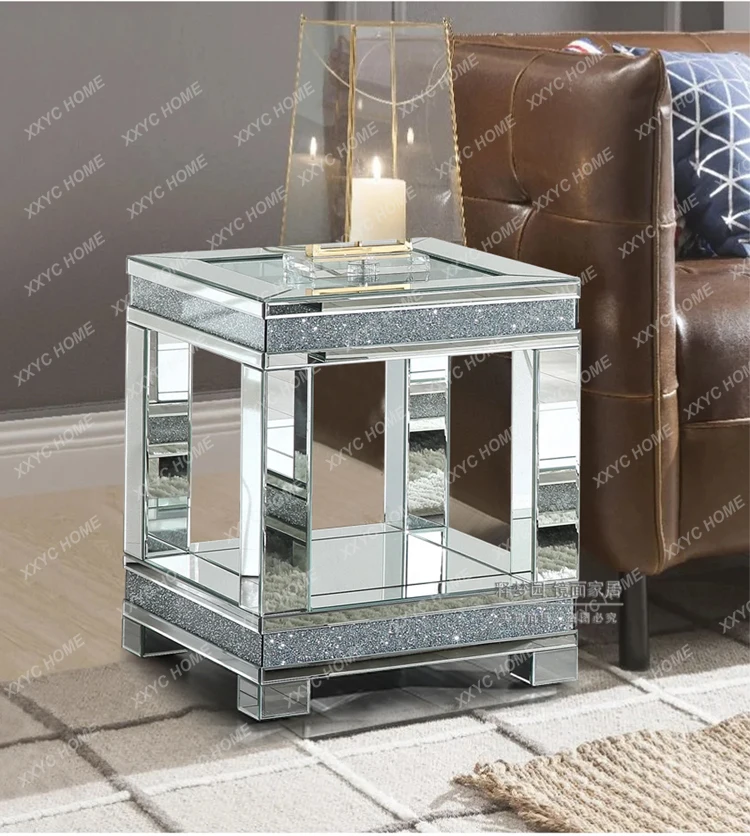 X-S light luxury glass edge few living room home hotel small coffee table modern corner few mirror furniture HG