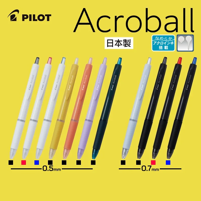 

PILOT Acroball Ballpoint Pen,Minimalist 0.5/0.7mm Black/Red/Blue Ultra-Smooth Refill&Long-Lasting Ink Gel Hybrid For Work Study
