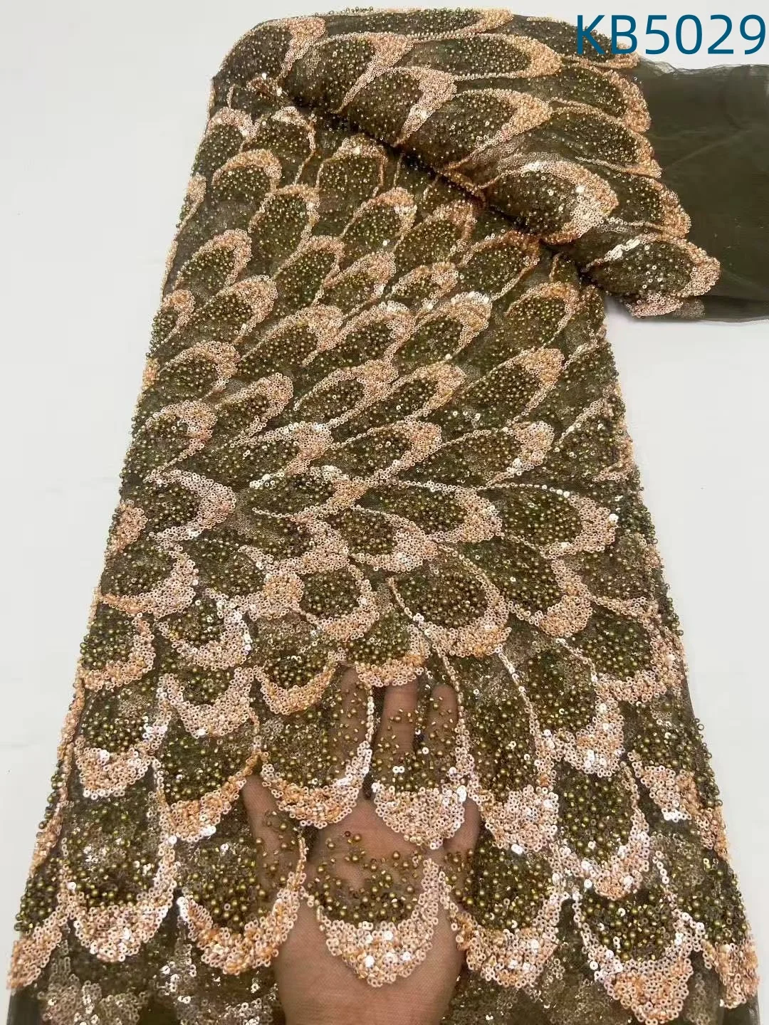 Verde frisado bordado tecidos de renda tecido renda africana 5 metros alta qualidade 2025 lantejoulas tule tecido renda para costura kb4839