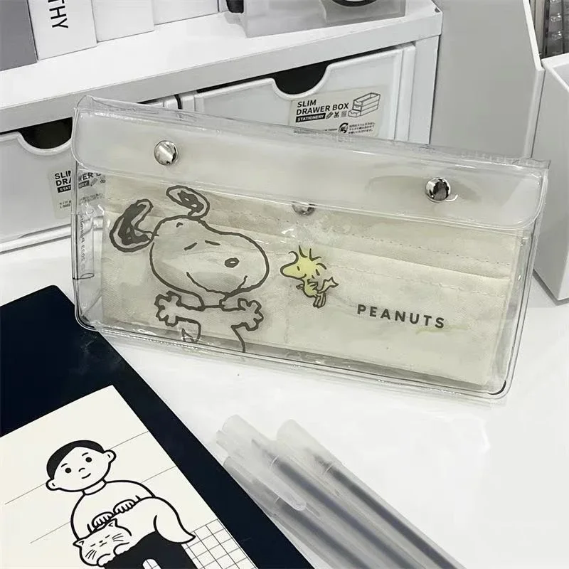 Snoopy Transparent Pencil Bag Large Capacity Children Stationery Storage Bags Students School Supplies Portable PVC Pensil Case