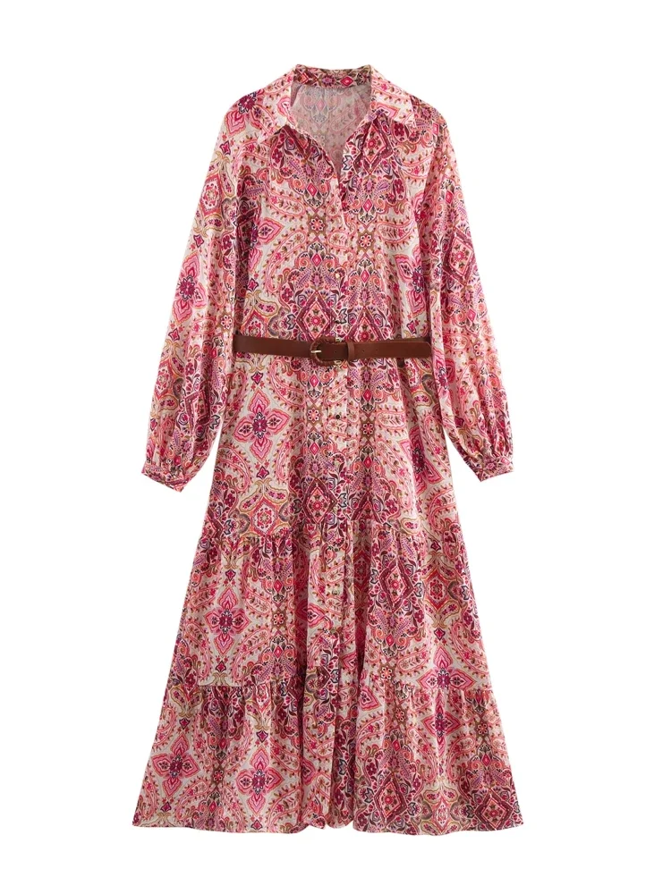 

2025 New Summer Women Clothing Sophisticated Top Dresses Classic Spring Female Turn-down Collar Midi Skirt Long Sleeve Dress