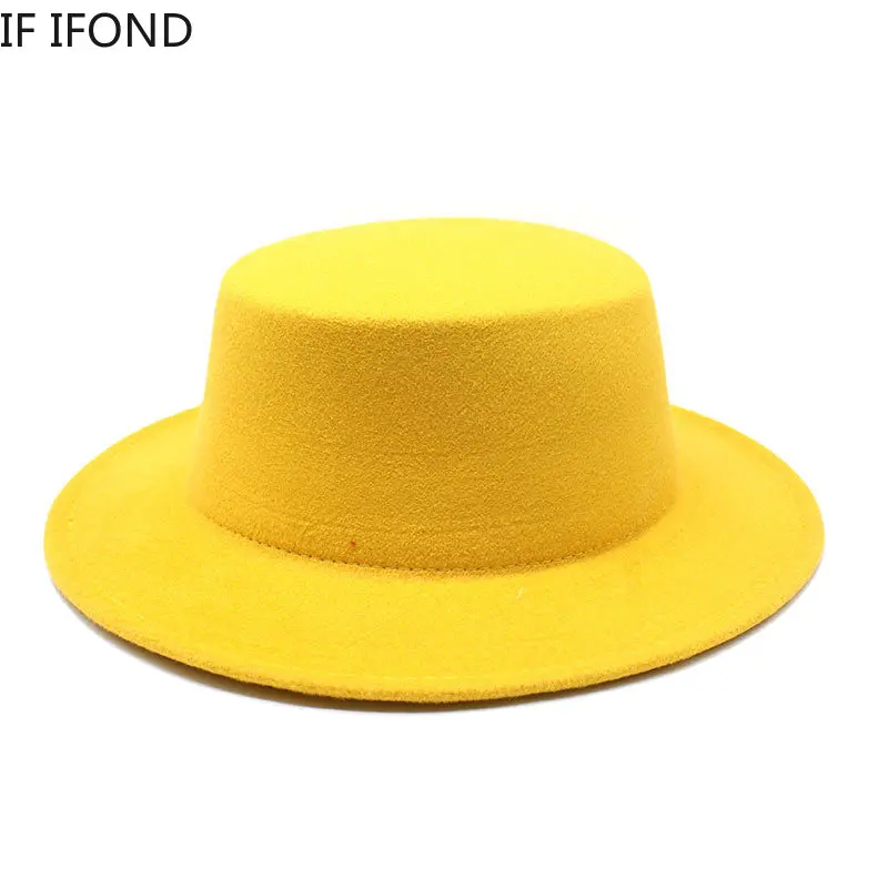 Autumn Winter Kids Felted Fedoras Hats for Boys Girls Solid Imitation Woolen Flat top Jazz Caps Childs Formal Dress Hats