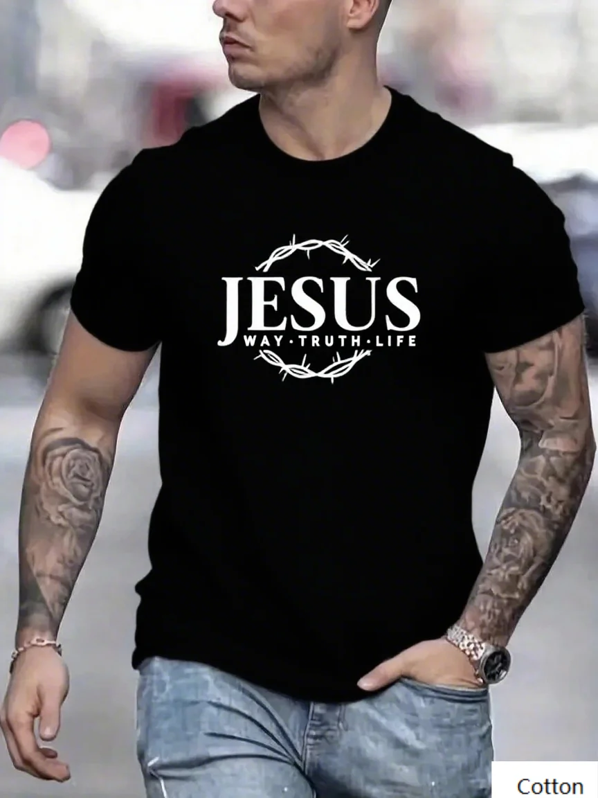 

Хлопковый трикотаж с принтом, Иисусом и религиозным мотивом. Модная брендовая футболка из чистого хлопка с принтом, с коротким рукавом, унисекс, с круглым вырезом.