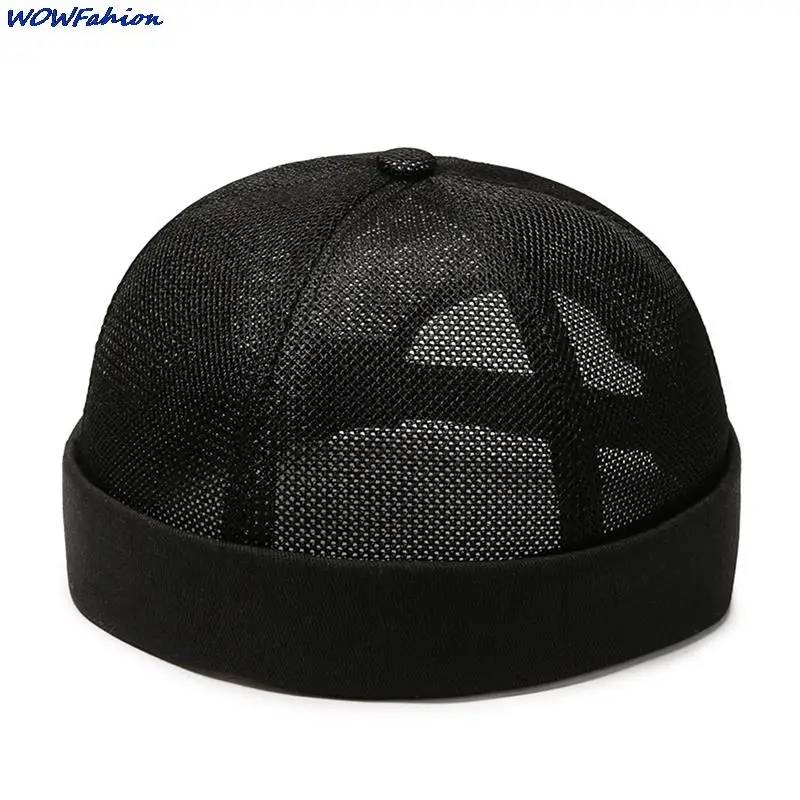 Mens Breathable Mesh Brimless Caps Solid Color Street Portable Docker Sailor Crimping Hats Hip Hop Cap Solid Color Dome Hat