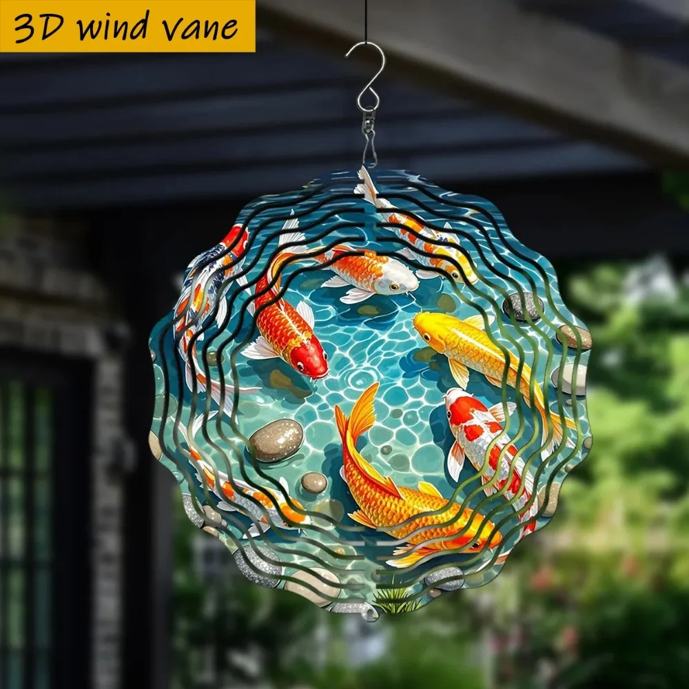 CIFBUY Wind Chime 3D Koi Fish Wind Spinner 360 Degree Rotating Hook Metal Garden Yard Patio Outdoor Decor