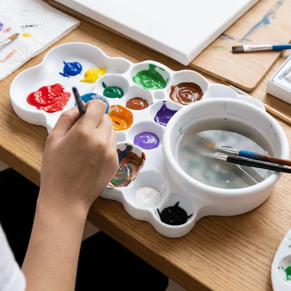 Creative Watercolor Paint Tray Reusable Professional Watercolor Mixing Tray Portable White Color Mixing Pallet Art Supplies