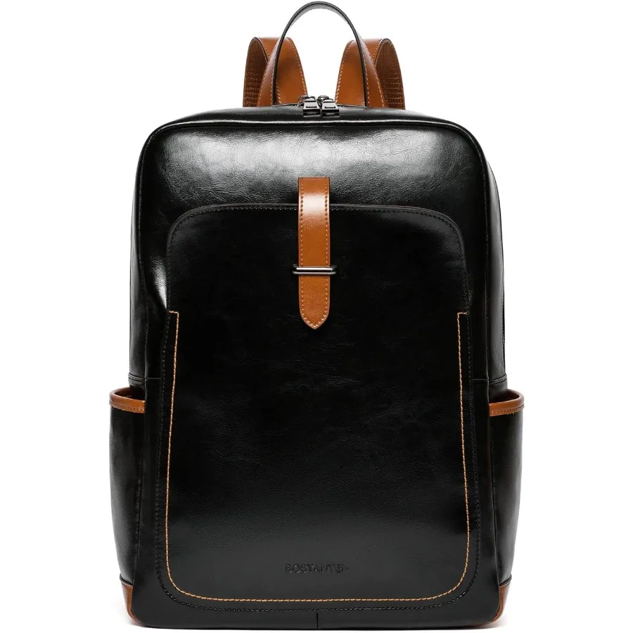 حقيبة ظهر جلدية للكمبيوتر المحمول من BOSTANTEN للنساء مقاس 15.6 بوصة حقيبة ظهر للكمبيوتر محفظة للكلية Daypack حقيبة سفر للعمل باللون الأسود والبني #1