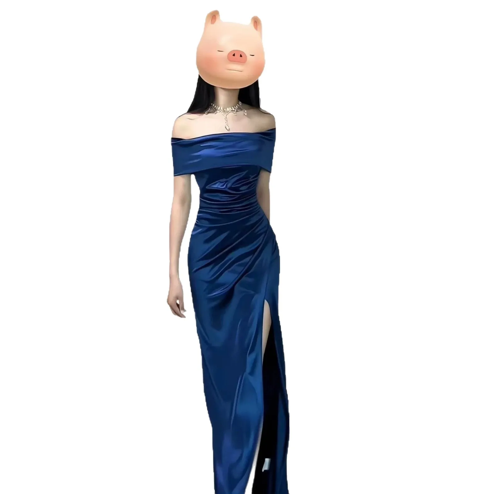 Nuevo Vestido de Noche Elegante de Satén con Abertura y Hombro Descubierto 2026 para Mujer, Vestido de Fiesta Largo