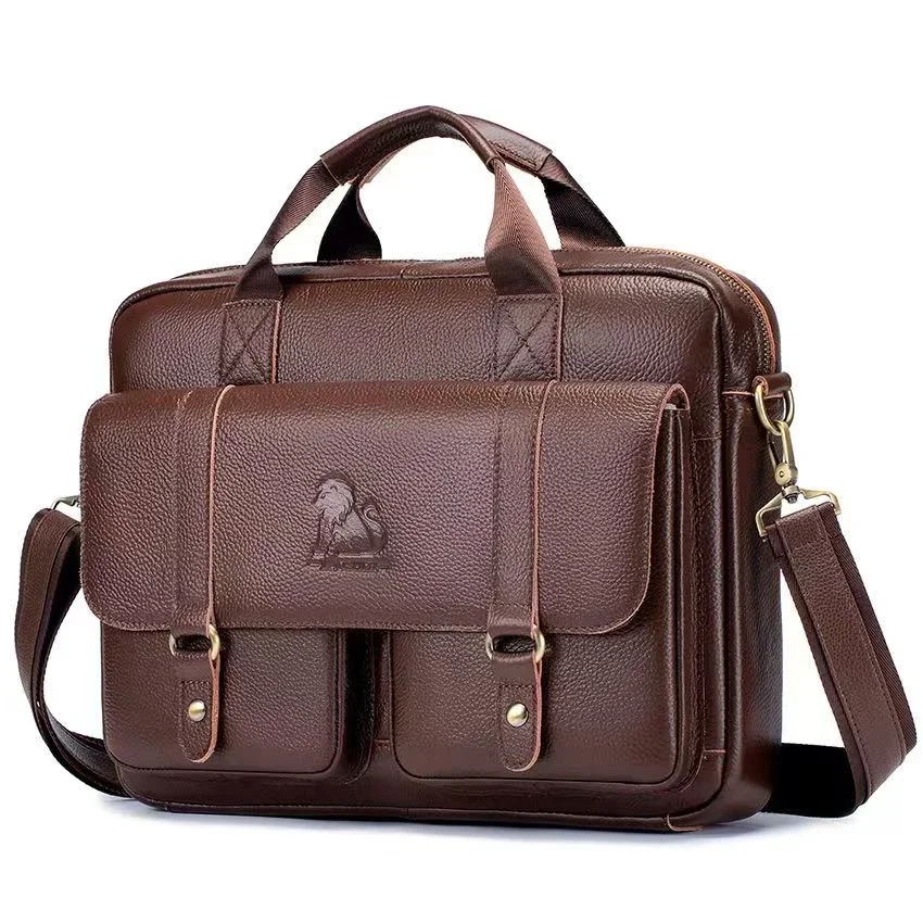 2024 New Luxury Cow Genuine Leather Business Men's Briefcase Male Shoulder Bag Real Leather Men Messenger Bag Tote Computer Bag