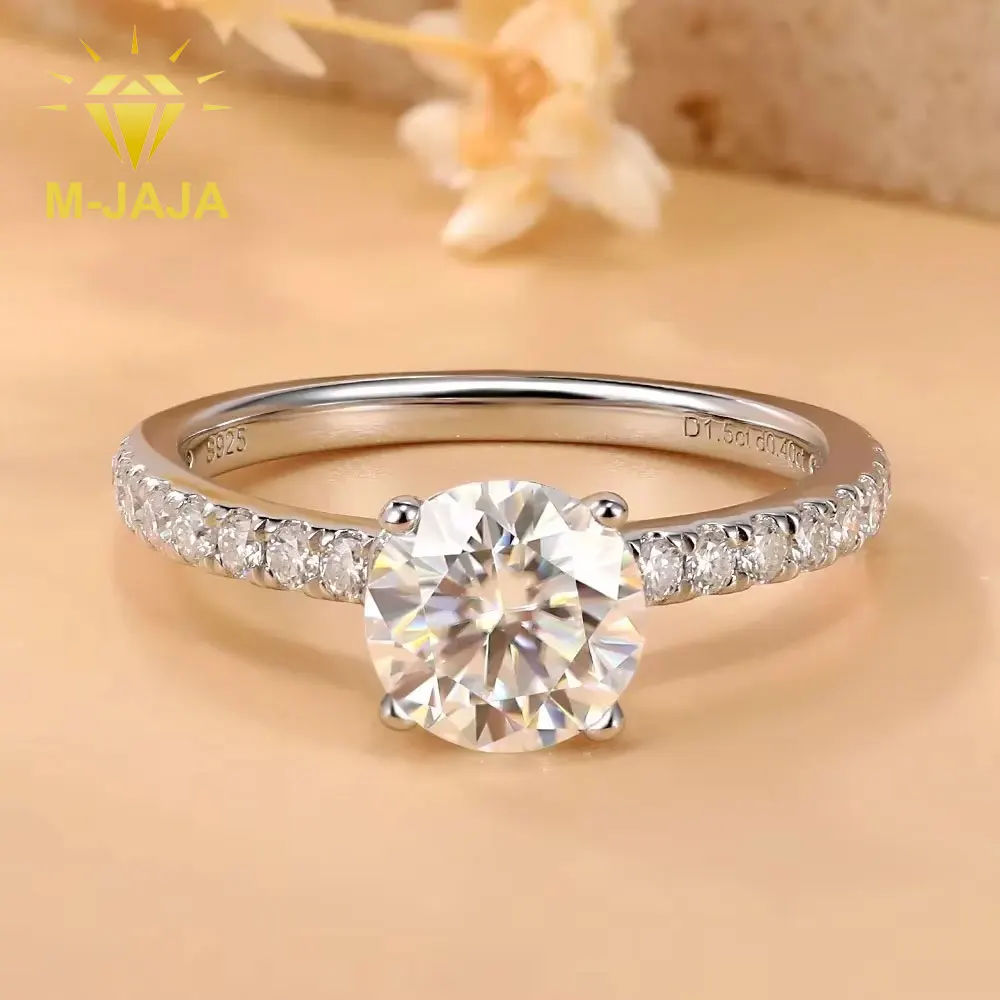 M-JAJA S925 Silver 1.5CT Moissanite Engagement Ring for Women Diamond Ring with Hidden Halo Wedding Promise Ring Jewelry Gift
