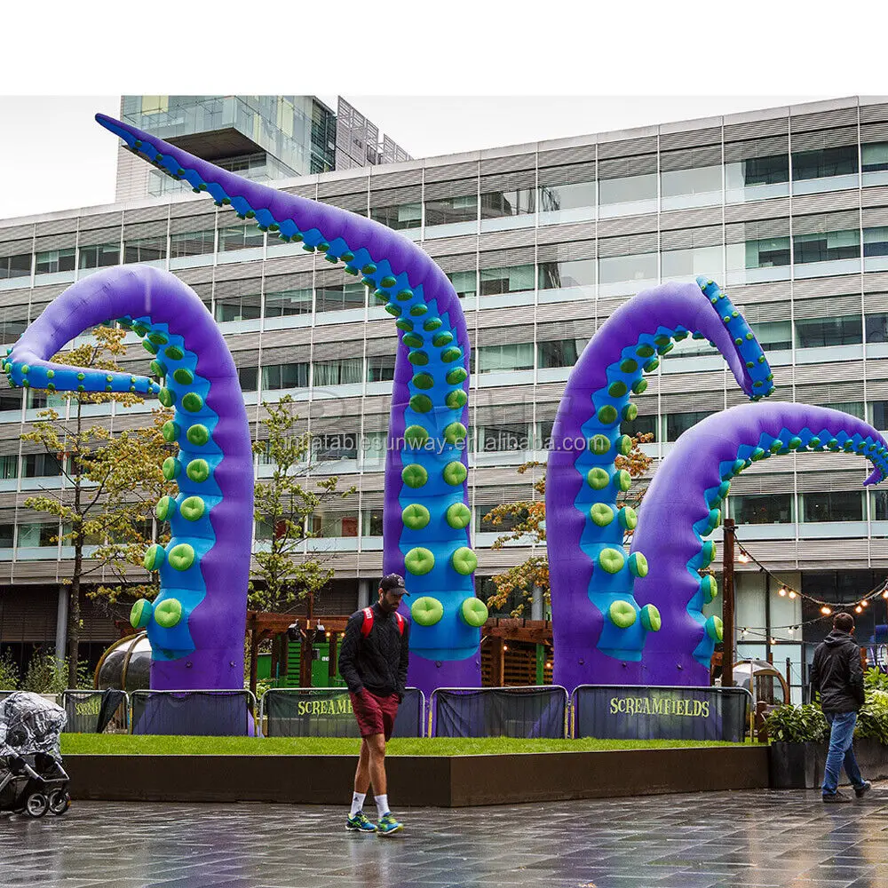 Op maat gemaakte carnavalsparade opblaasbare buiten groene gigantische opblaasbare octopus tentakels pop-up