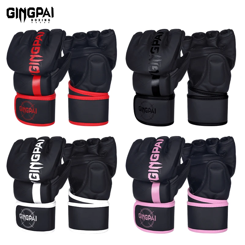 GINGPAI Professional Half Finger Boxing Gloves MMA Fighting Kick Boxing Gloves Karate Muay Thai Training Workout Gloves Men ﻿