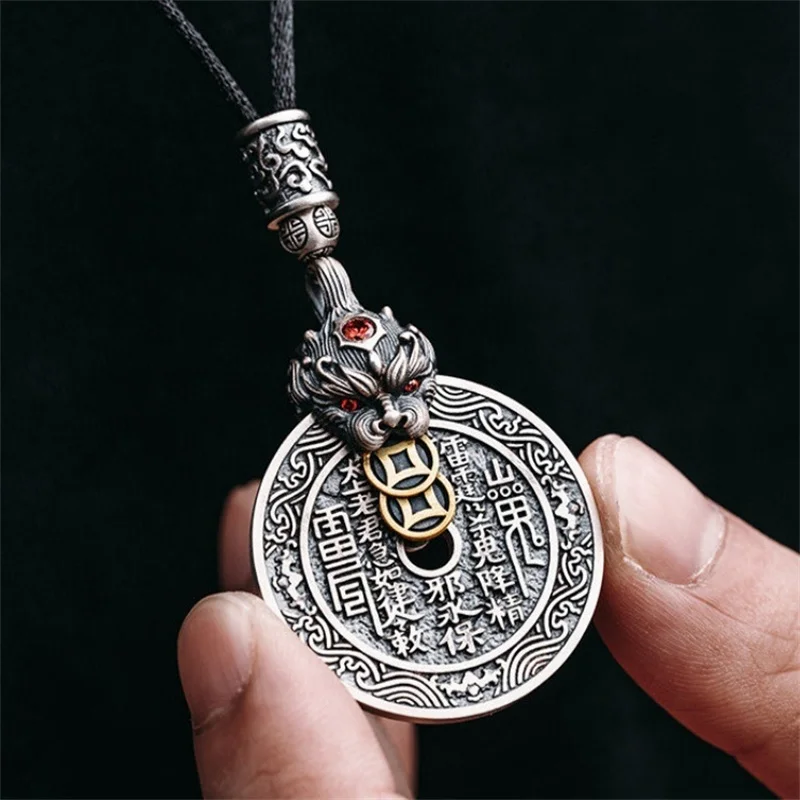 Vintage Glücksbringer Wolkenperlen Sicherheitsverschluss Anhänger Herrenschmuck Glücksbringer Reichtum Tier Pixiu Münze Halskette Männliches Accessoire