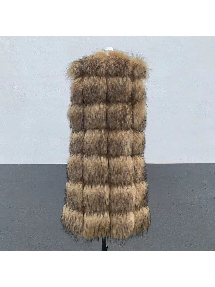 French Retro Classic Fashion Khaki Square Splice Faux Fur Simple Gorgeous Elegant Winter Dating Commute Comfortable Vest Jacket