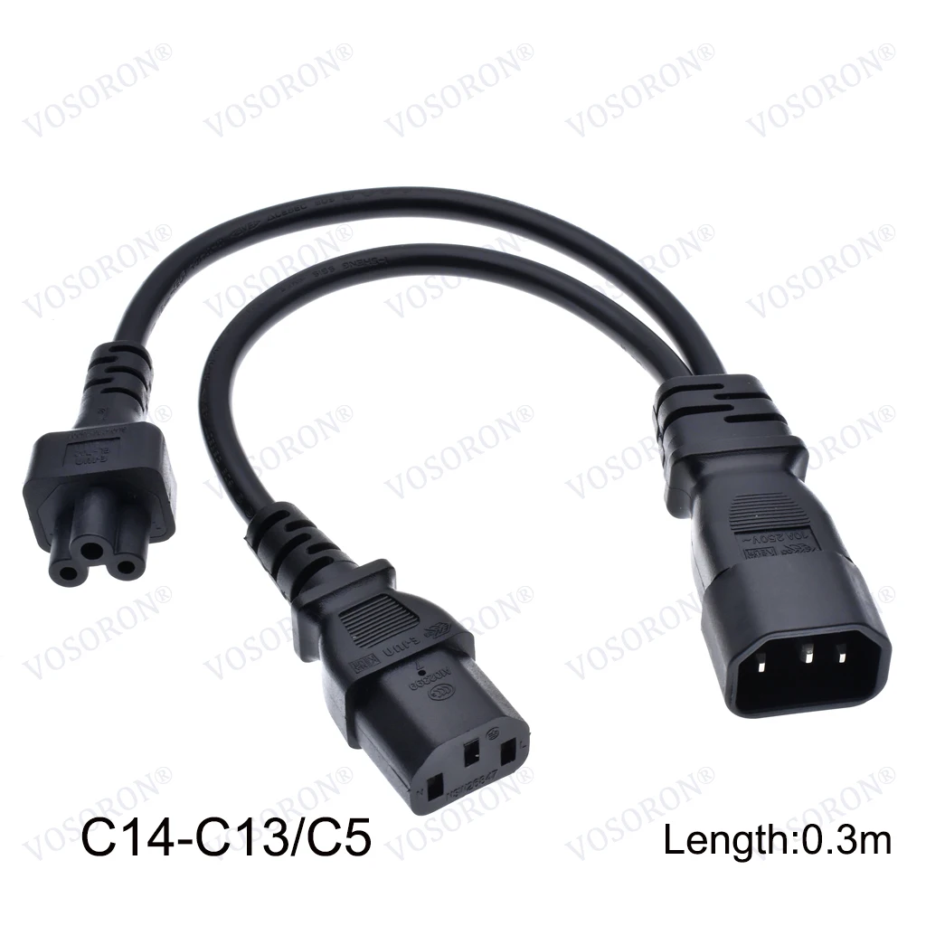 IEC 320 C14 Male Plug To 2XC13 C5 C7 C8 C13 Female Y Type Splitter Power Cord C14 To 2ways C13 Power Adapter Switch Cable 250V