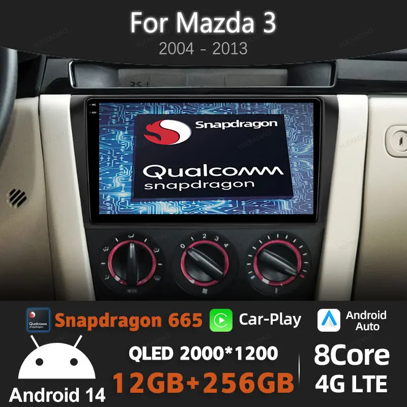 

Android 14 для Mazda 3 I BK 2003-2009 CarPlay Автомобильный радиоприемник Мультимедийный стерео видеоплеер GPS NAVI AI Voice 4G Головное устройство DSP