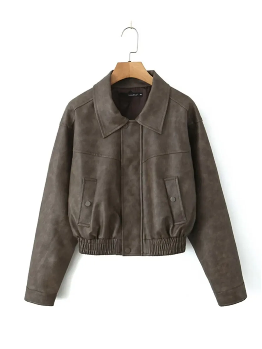 Retro Amerikaanse Koffie Bruin Zwaar Werk Cool Sweet Jaet Leren Jas Dames Lente Herfst Nieuwe Sle ort Bruine Bovenkleding Trendy