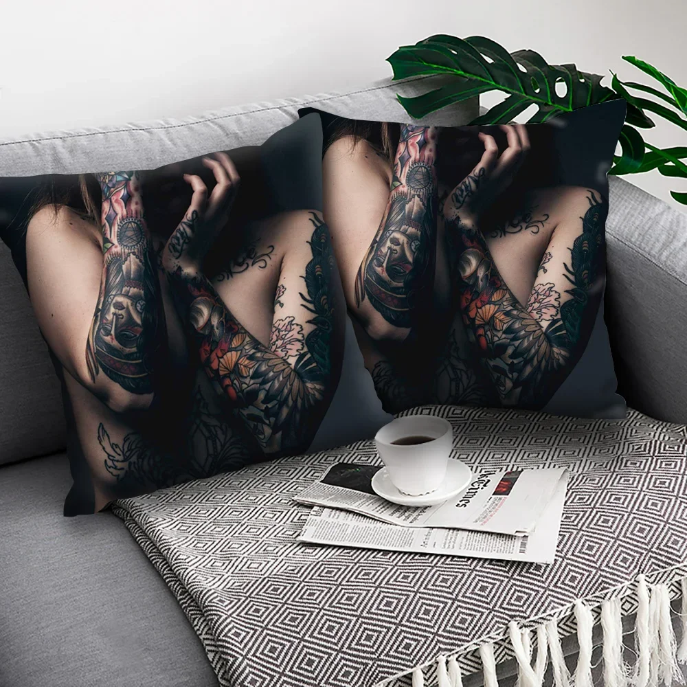 Goth Tattoo Cushion Cover Beautiful sexy beauty sofa decorative pillow Polyester Throw Pillow Case Home Decoration Pillowcase