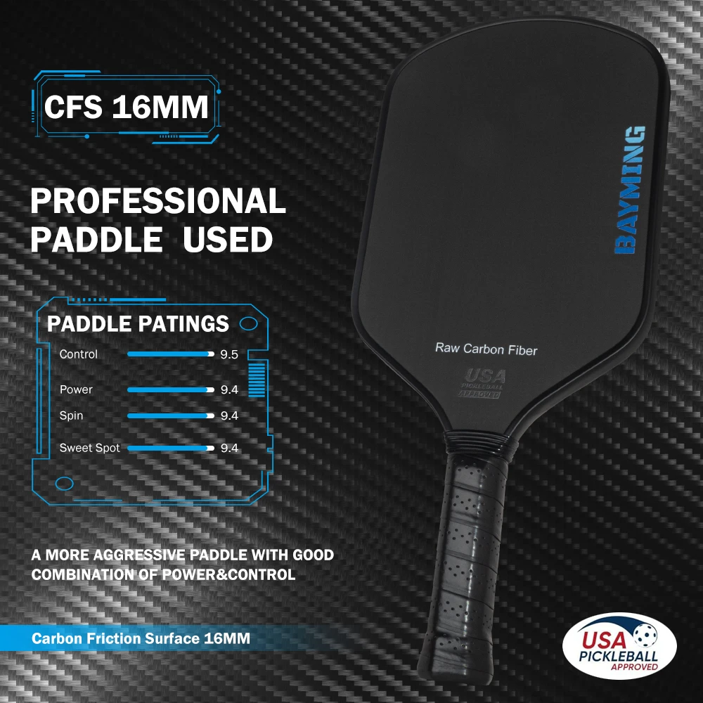 Thermoformed T700 Raw Carbon Fiber Pickleball Paddle Spin Textured Surface With Foam Edge USAPA Compliant Pickleball Racket