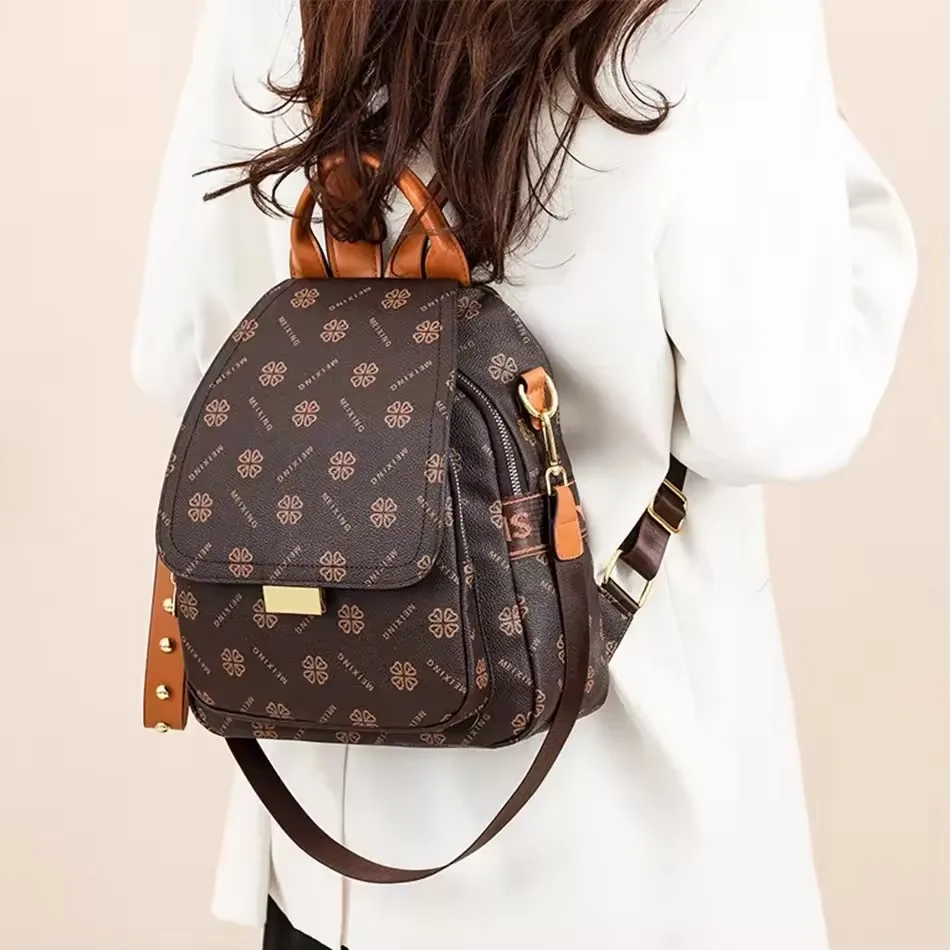 Retro Printed Large-Capacity Ladies' Backpack Elegant and Simple Style Backpack Casual Anti-Theft Multi-Functional Single-Should image 3