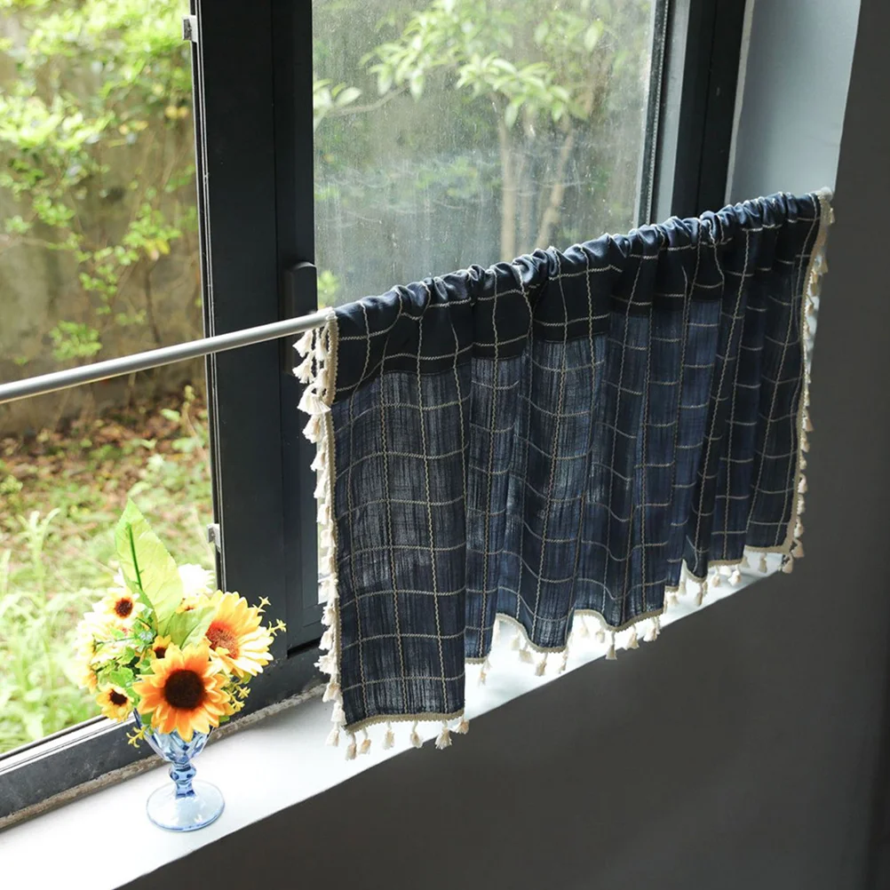 

Lattice Short Curtain Cotton Linen Material Comfortable Creative Design Home Decoration Simple Elegant