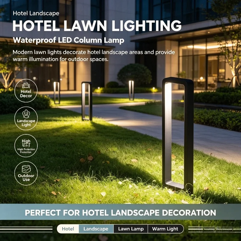 LED Landscape Lamp, Tall Open-Frame Lawn Light with Warm Downward Glow for Modern Courtyards, Pathways and Garden Entry Accents