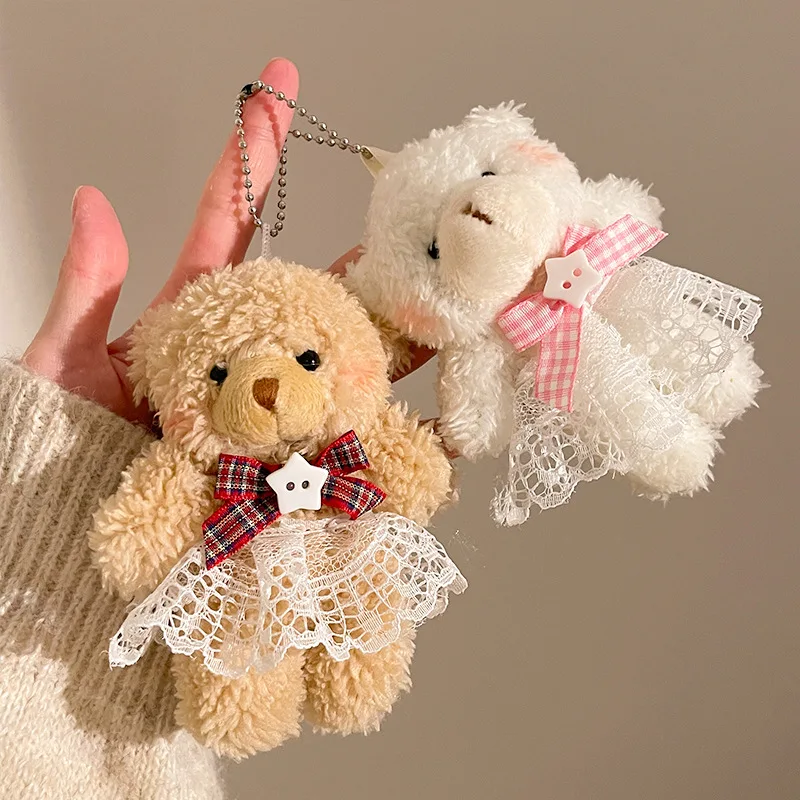 لطيف الدب الصغير قلادة عالية الجودة الكرتون الحيوان أفخم المفاتيح جرو ألعاب من نسيج مخملي دمية على ظهره قلادة اكسسوارات المفاتيح
