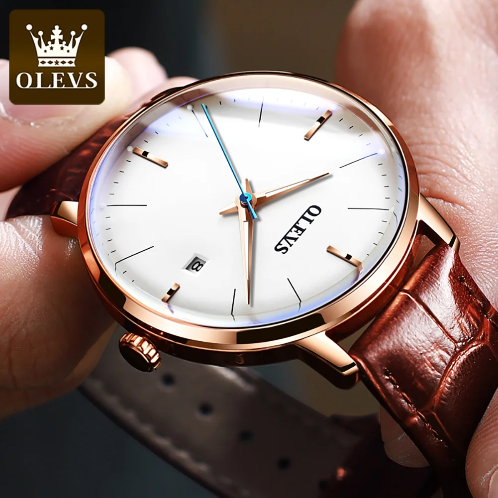 OLEVS Luxury Automatic Mechanical Watch for Men Waterproof Simple Leather Strap Wristwatch Top Brand Luminous Clock