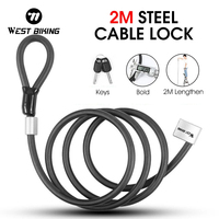 WEST BIKING Anti-theft Bicycle Lock 2M Stainless Steel Cable Lock MTB Road Bike Motorcycle Cycling Safety Lock Bike Accessories