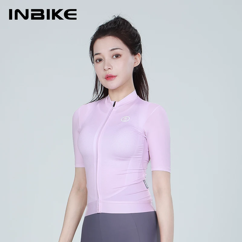 

INBIKE Summer Cycling Jersey Women Solid Color Bicycle Clothing MTB Jersey with Pockets Quick Dry Bike Riding Shirt Clothes