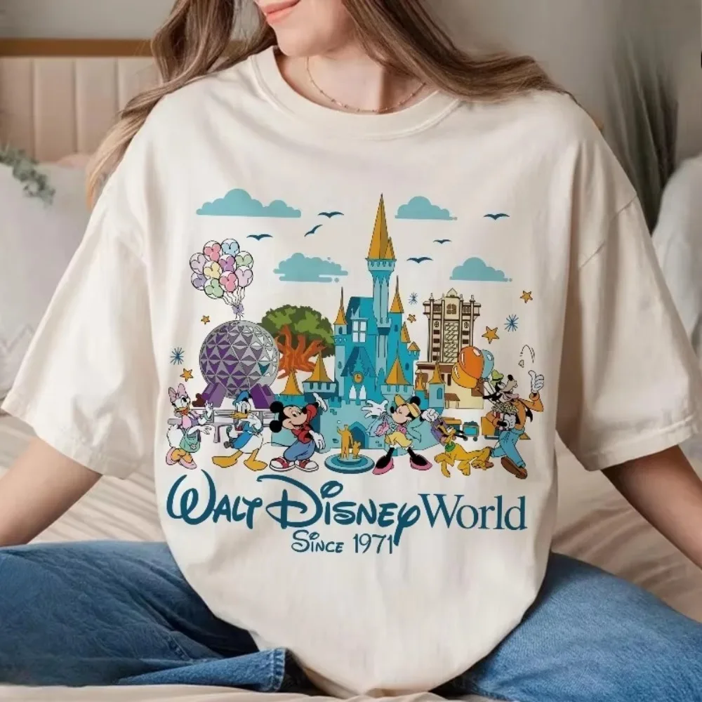 

Рубашка в стиле ретро «Микки друзья Уолт Диснея» Disney Epcot World Tour Рубашка Walt Disney World Family Vacation 2025 Женский хлопок