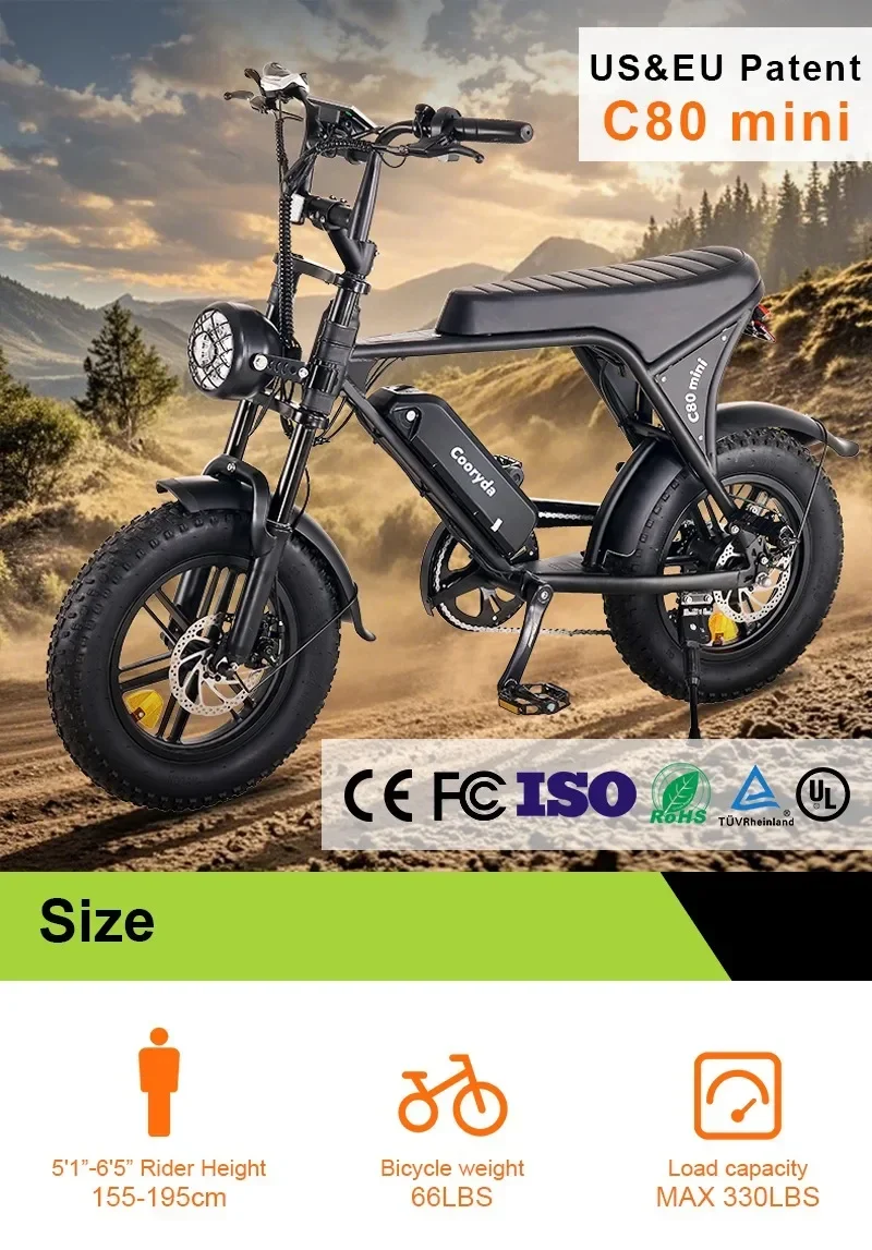 Cooryda C80 Children's Electric Motorcycle 250W Motor 36V10.4AH Motorcycle Teenagers Off-Road Mountain E-Bike Range Mini Bicycle