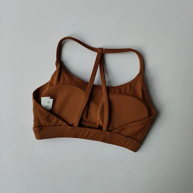 Damen-Sport-BH mit Schnelltrocknungsfunktion, Dreieck-Design, dünnem Gurt, gerafftem Yoga-Top mit Schönheitsrücken für Frühling und Sommer – Detail 9