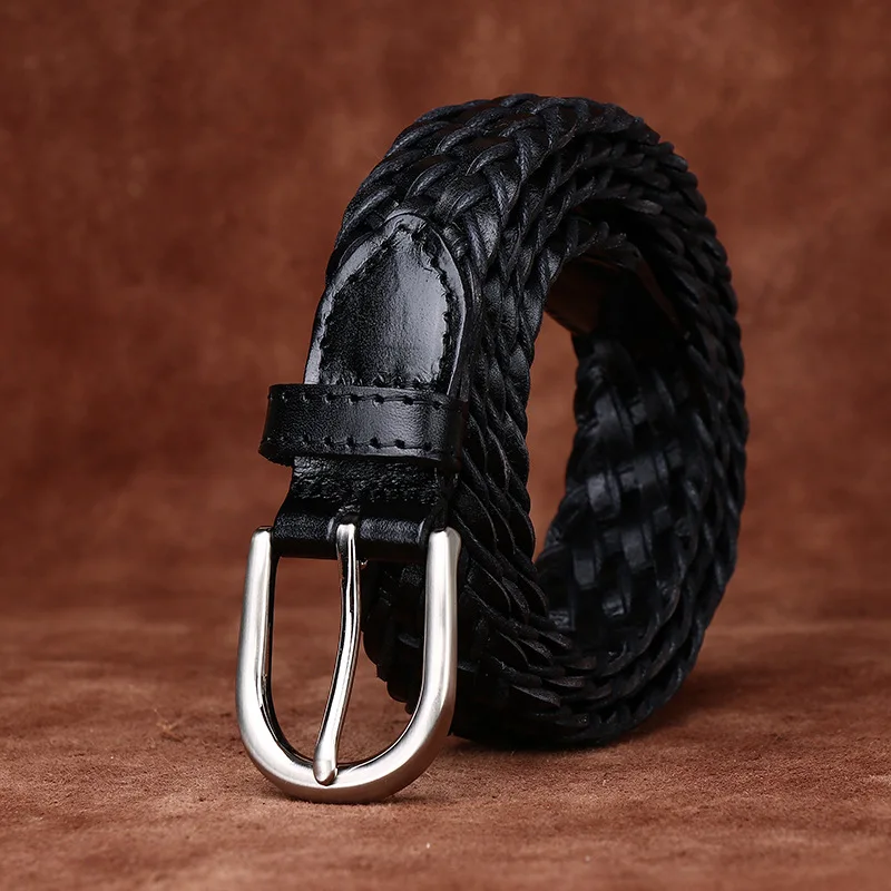 Hand-woven women's belt genuine leather first layer cowhide belt woven couple trendy all-match belt unisex 3cm wide