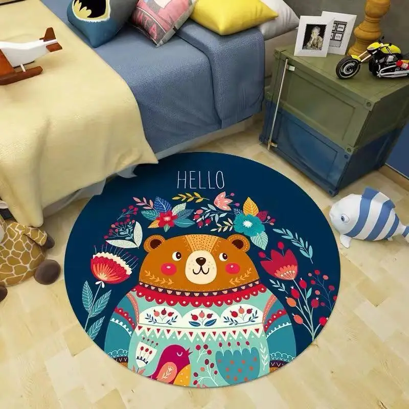 

Cartoon Bear Round Carpet Fairy Tale Style Home Decor Mat Cute Kids Bedroom Decor Non-Slip Rug for Playroom Living Room Bedroom