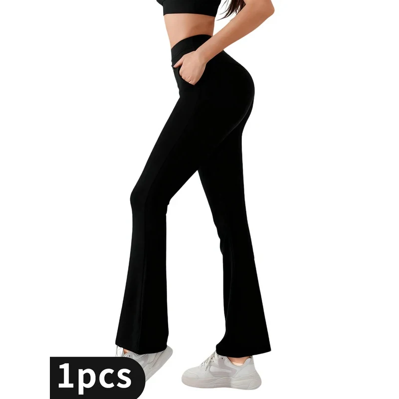 1PC Flare Leggings with Pockets for Women High Waisted Black Flared Leggings Yoga Bootcut Wide Leg Gym Sportswear Bottoms