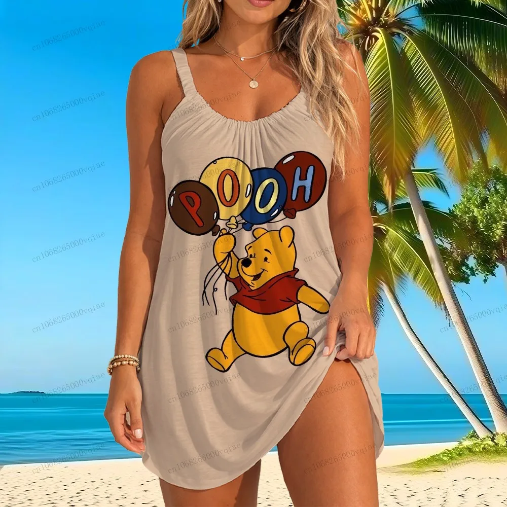

Женское пляжное платье-слинг Disney Pooh, новинка 2026 года, размеры S-3XL, в горошек, с 3D-принтом, пляжная одежда, женская одежда, очаровательное платье для вечеринок