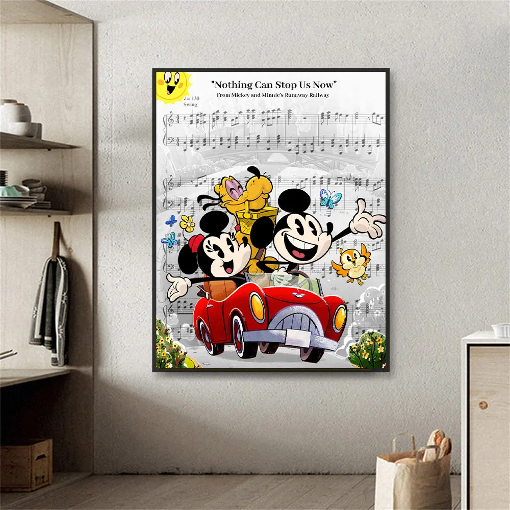 Disney Микки Минни Маус Вождение автомобиль ничего не может остановить нас сейчас настенный холст красочная картонная декорация постер для гостиной детской комнаты