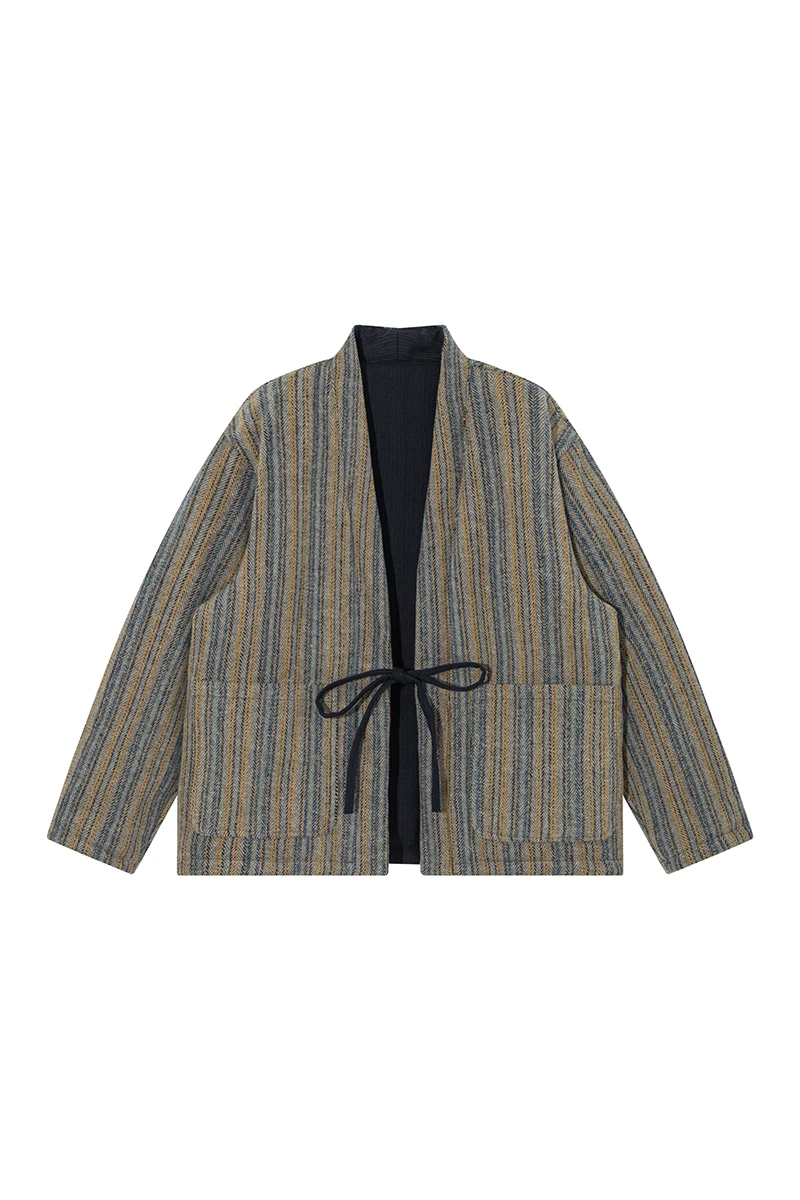 سترة كيمونو مخططة على الطراز الياباني معطف خريفي وشتوي ملابس الشارع الشهير Haori بلوزات كبيرة الحجم