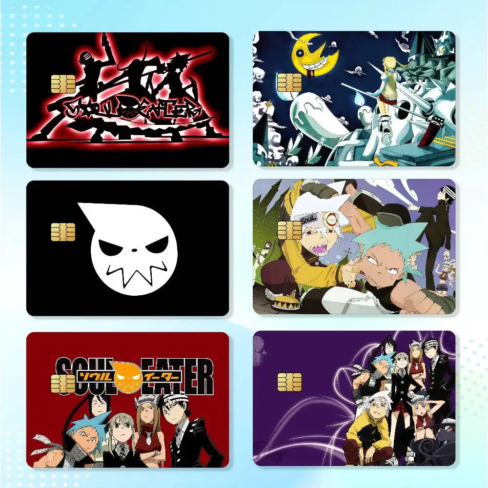 Anime S-Soul E-Eater Credit Skin Cover Card Stickers 4PCS Film Bus Pass Front Decoration Bank Debit Waterproof